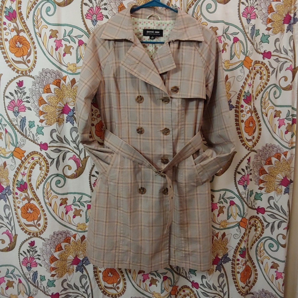 Coffee Shop Plaid Trench Coat